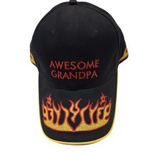 🔥 Awesome Grandpa Black Baseball Cap Red Flames Embroidered Adjustable